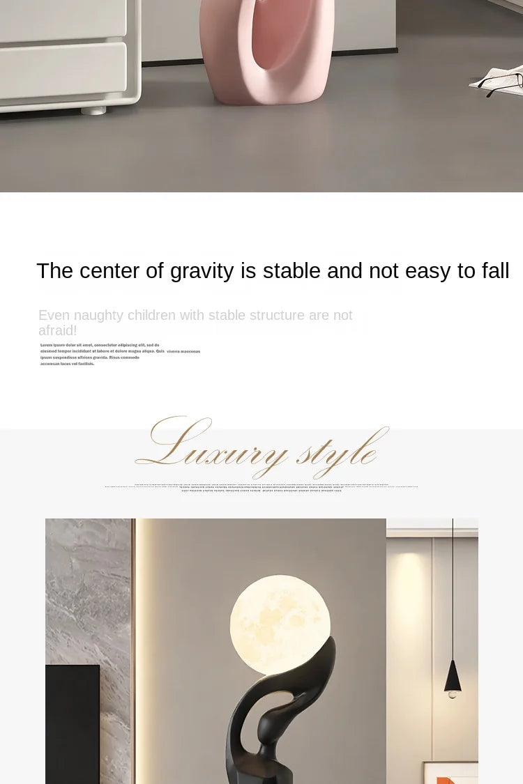 Contemporary abstract resin floor statue featuring a sleek, modern design with a soft pink finish.