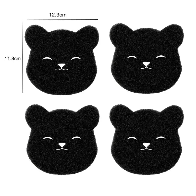 Four black bear-shaped kitchen sponges with white detailing, each measuring 12.3cm by 11.8cm.