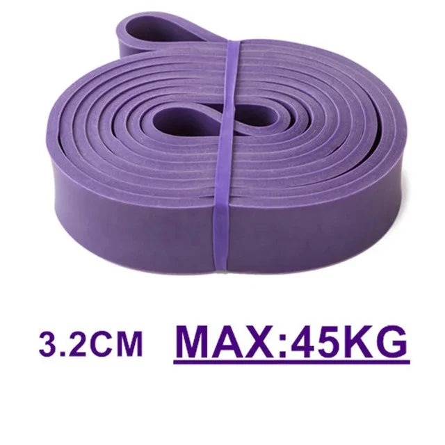 Purple resistance loop band, 3.2cm wide, with 45kg maximum resistance capacity.