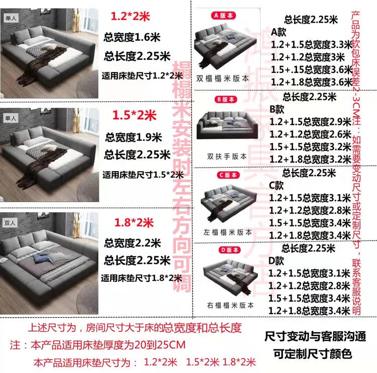 Modern grey padded double bed with a low-profile, minimalist frame and comfortable cushioned headboard sections.