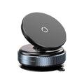 Black magnetic car phone mount with a round, tilting head and a blue-grey ridged, adjustable base.