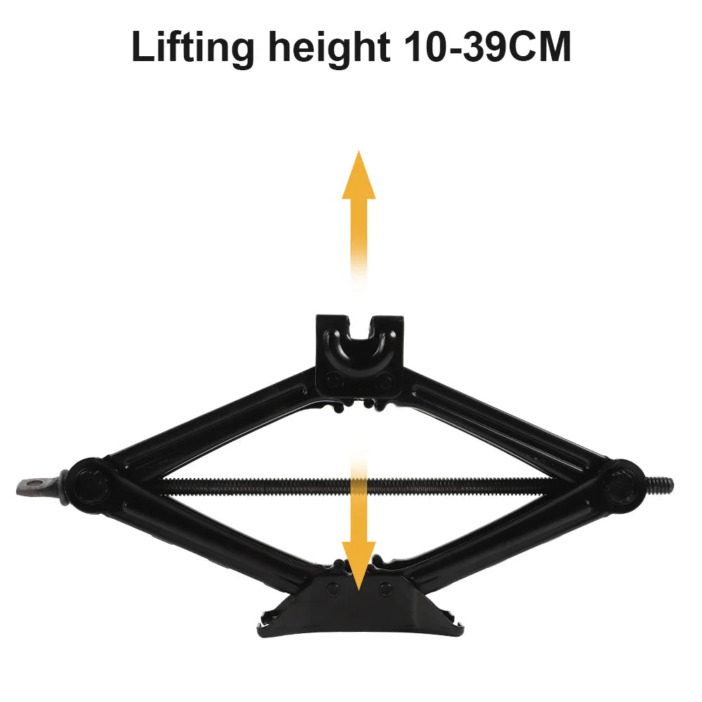 Black 2.5T car scissor jack with a diamond-shaped metal frame, threaded center screw rod, and a wide base.