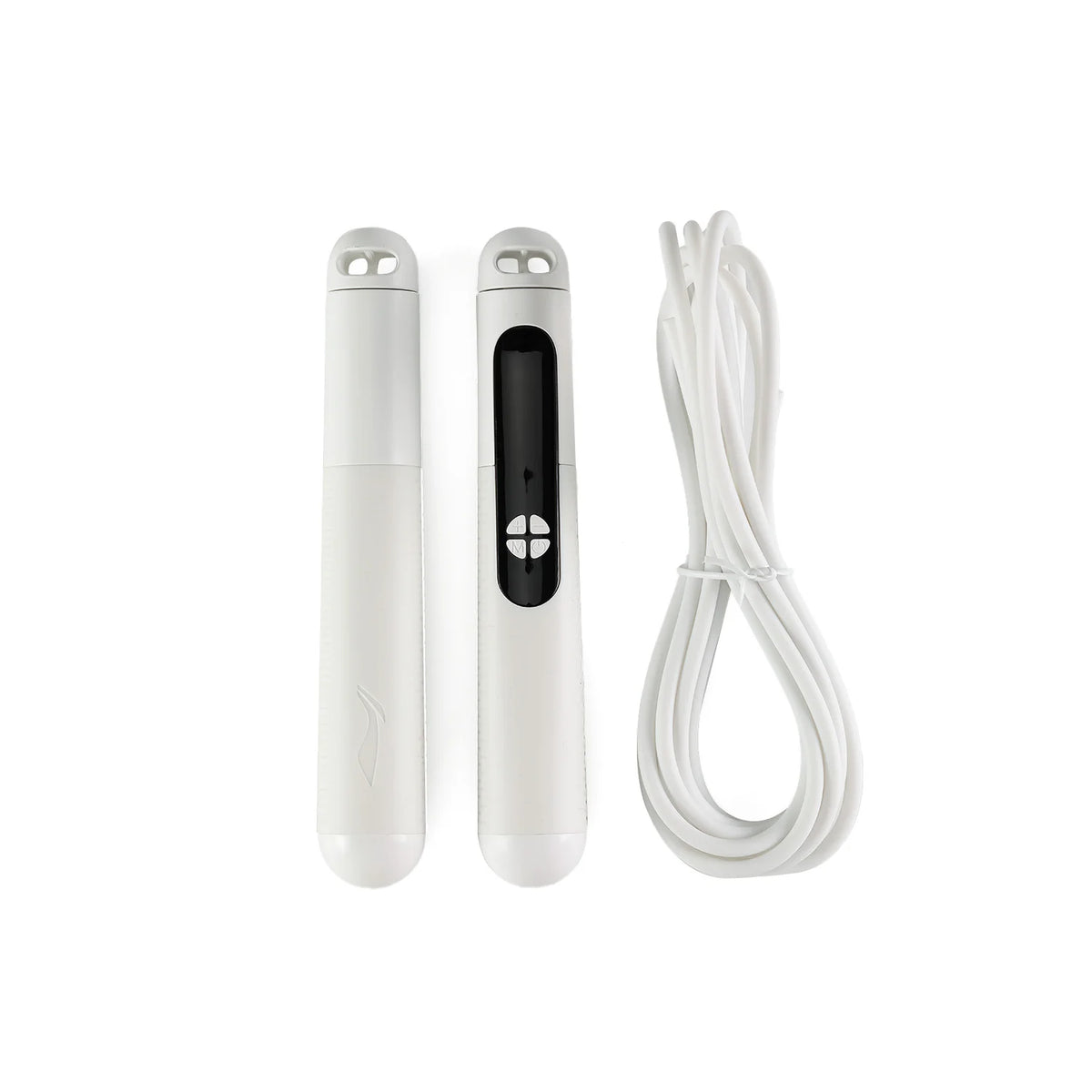Li-Ning white adjustable jump rope with digital counter screen and control buttons on handle.