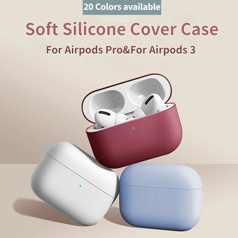 Soft silicone protective cases for AirPods Pro and AirPods 3, available in multiple colours.