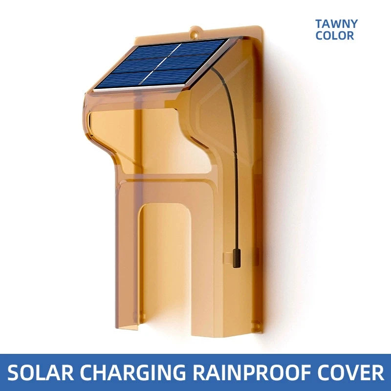 Tawny-coloured, semi-transparent solar charging rainproof cover for a wireless video doorbell.