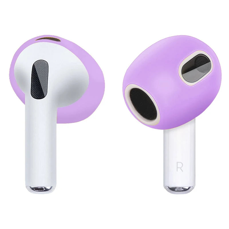 Lilac silicone skin cover for Apple AirPods 3, protecting the earbud head.