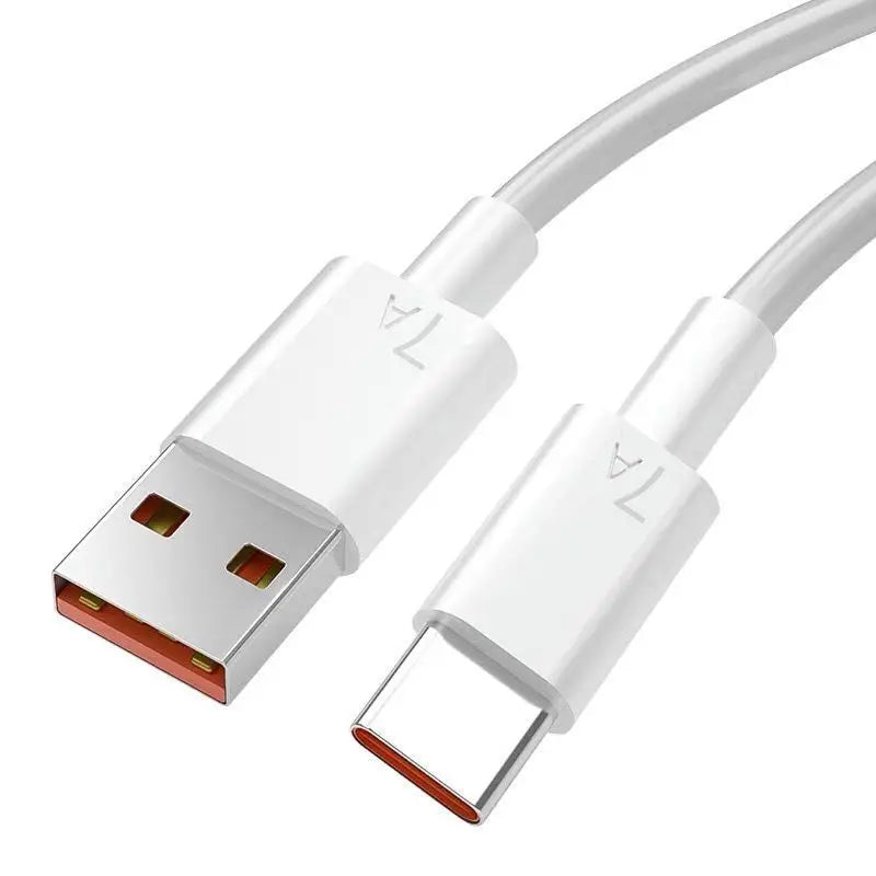 White USB-A to USB-C charging cable with orange connectors.