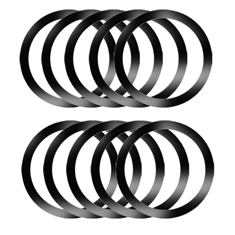 Ten black circular rubber gasket seals arranged in two rows of five against a white background.