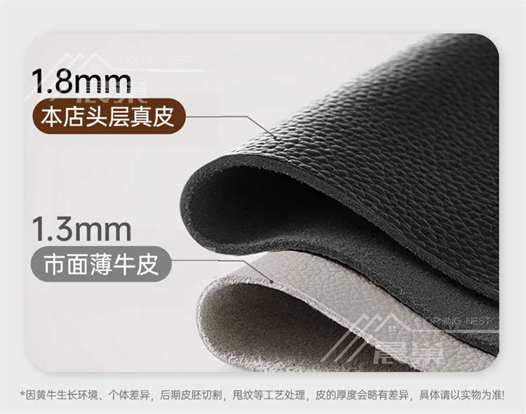 Close-up comparison of high-quality, thick cream leather material showing durability and premium texture.
