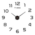 Large, modern black DIY wall clock with individual numbers and a central dial with sleek, minimalist hands.