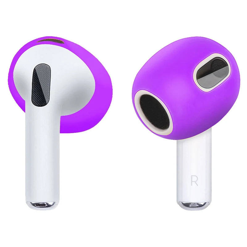 Purple silicone skin covers for Apple AirPods (3rd generation). Slim protective earbud cases.