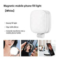 White magnetic phone fill light with selfie mirror, doubles as a portable mobile phone stand.