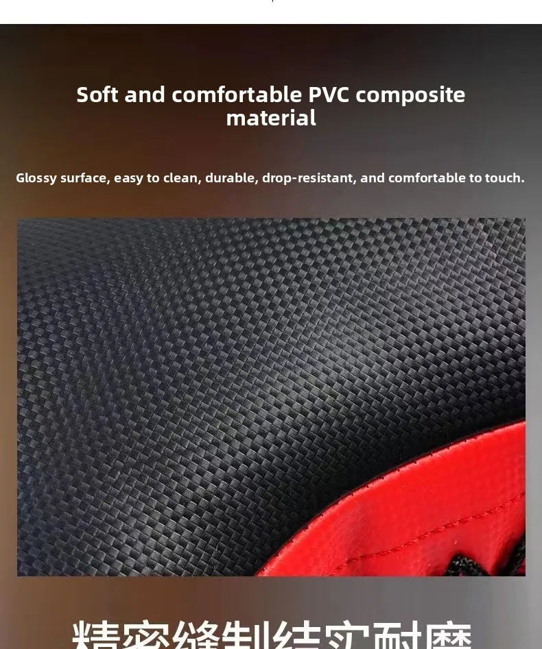 Close-up of a black Bulgarian training bag with a textured, durable PVC finish and red accents.