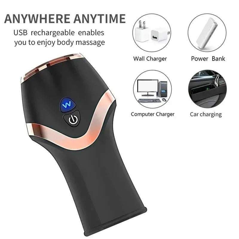 Sleek black and rose-gold automatic masturbation cup with illuminated control buttons and USB charging capabilities.