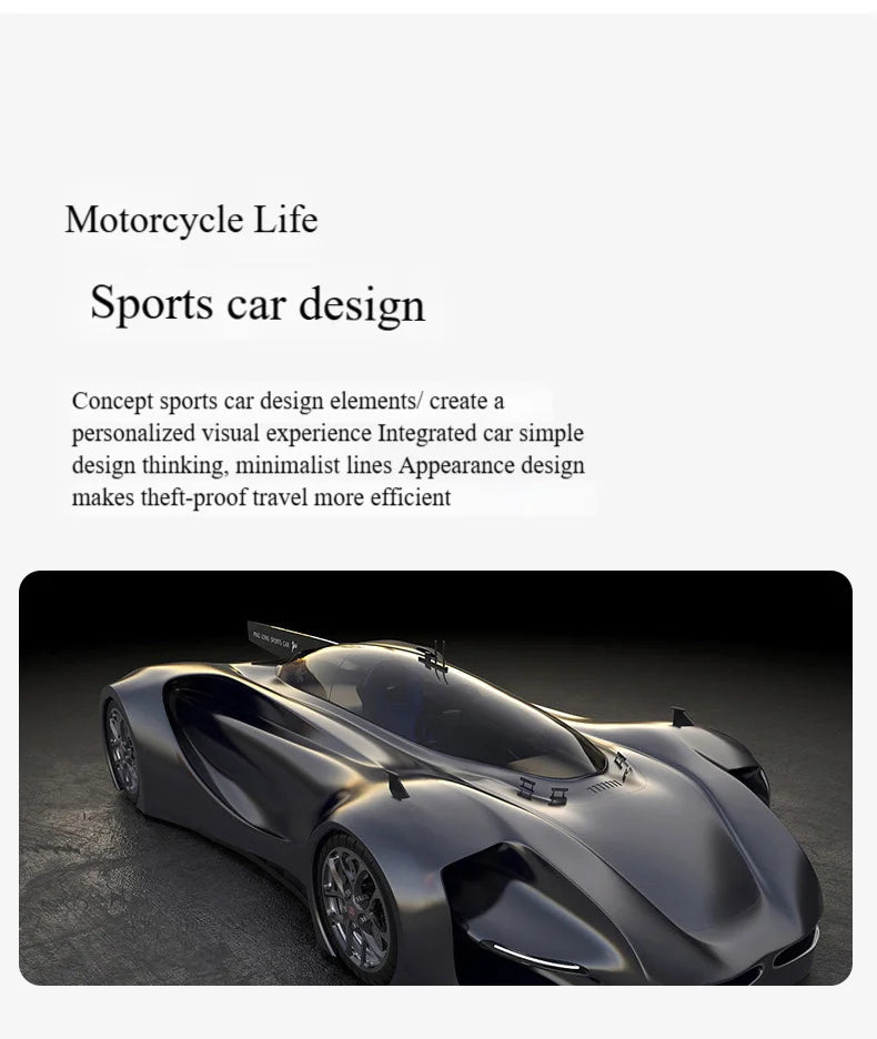 Black, sports-car inspired anti-theft chest bag with a password lock and integrated USB charging port.