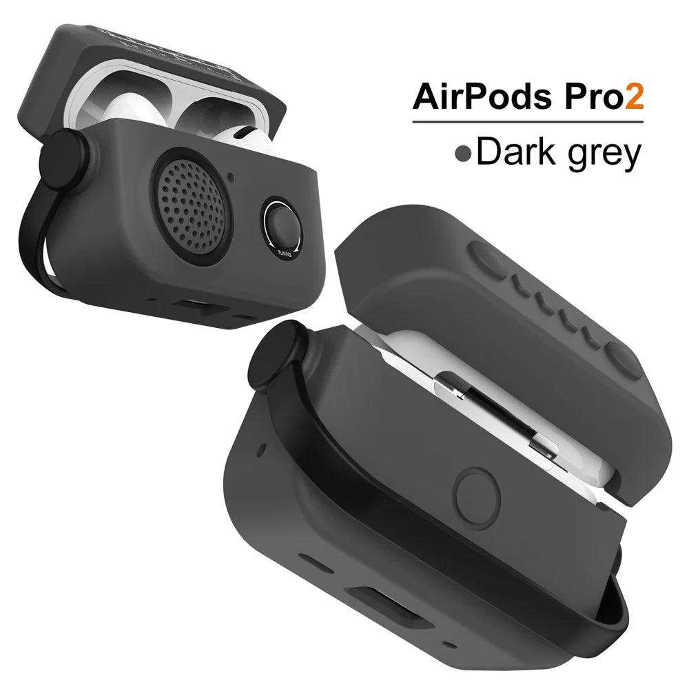 Dark grey silicone radio-style protective case for AirPods Pro 2.