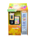 Yellow commercial slush and smoothie vending machine kiosk with a built-in refrigerated display and fruit graphics.