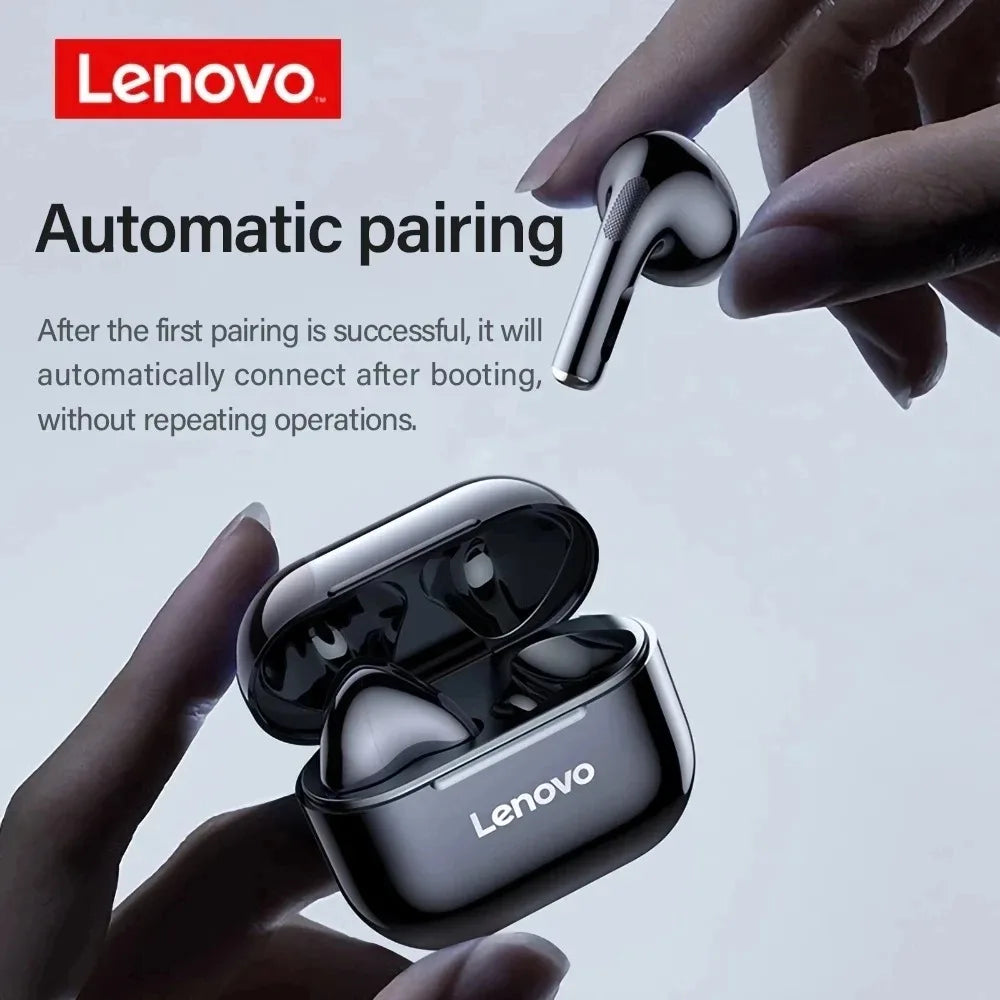 Glossy black wireless earbuds and their matching charging case held by fingers against a light background.