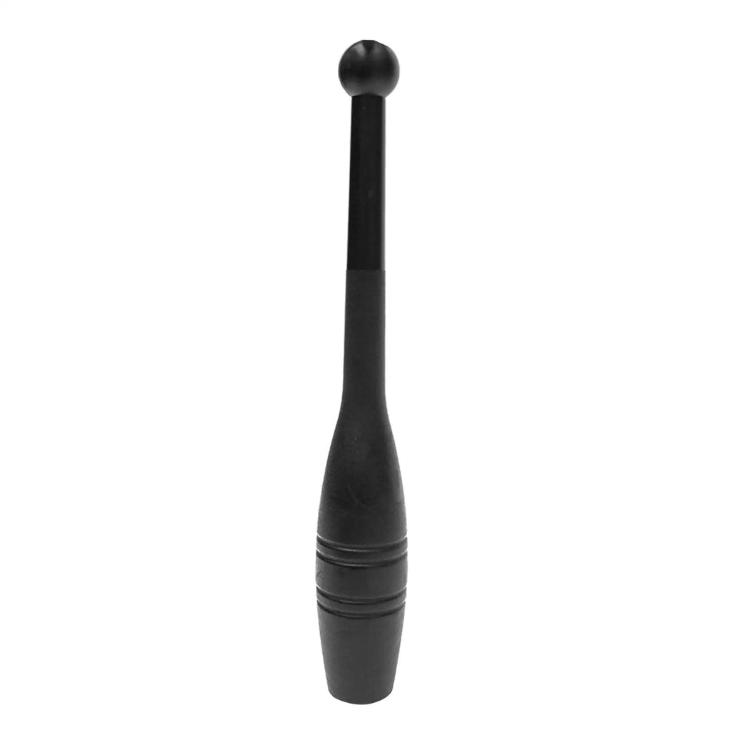 Black Indian clubbell strength training bar with a smooth, tapered handle and a rounded pommel end.