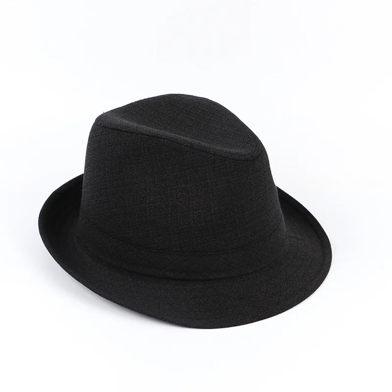 Classic black felt fedora hat with a pinched crown and structured brim, set against a white background.