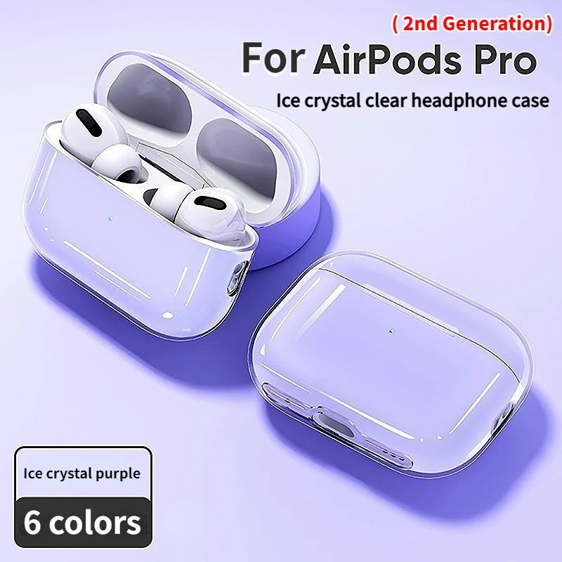 Clear purple ice crystal protective case for Apple AirPods Pro (2nd Gen).