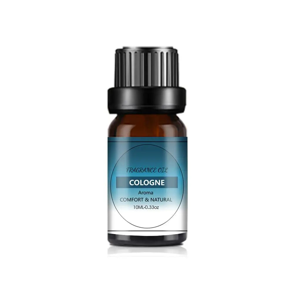 10ml amber glass bottle of Cologne fragrance oil with a black screw cap and a blue and white label.