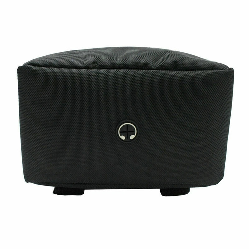 Black rectangular electric bike waterproof storage battery bag featuring a central headphone cable port.