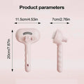 Pink pet grooming brush shown from front and side angles with product dimensions in centimetres and inches.