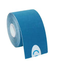 A roll of blue kinesiology sports tape against a white background.