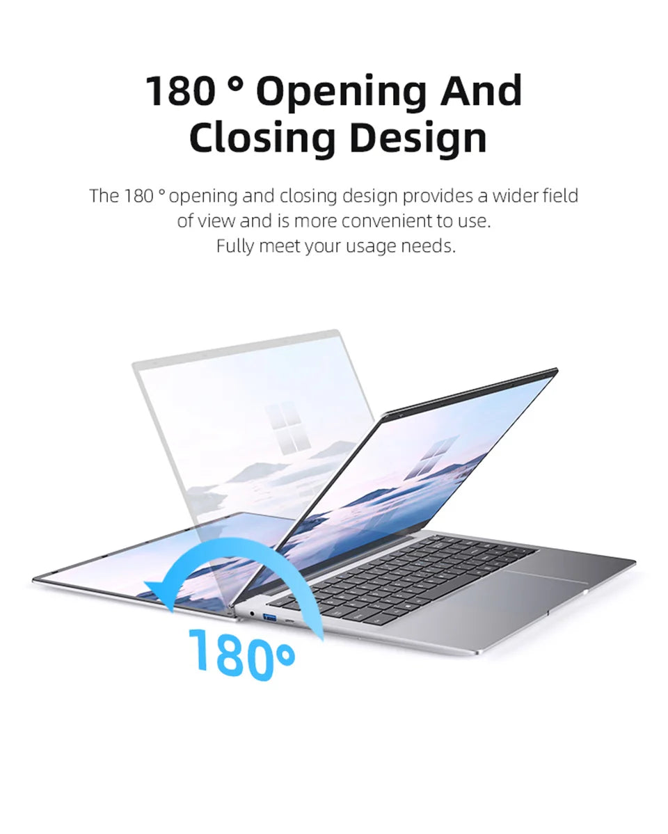 Silver slim laptop with a 180-degree hinge, showing the screen laying flat against a desk.