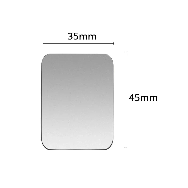 Rectangular, metallic grey plate with rounded corners, measuring 35mm by 45mm.