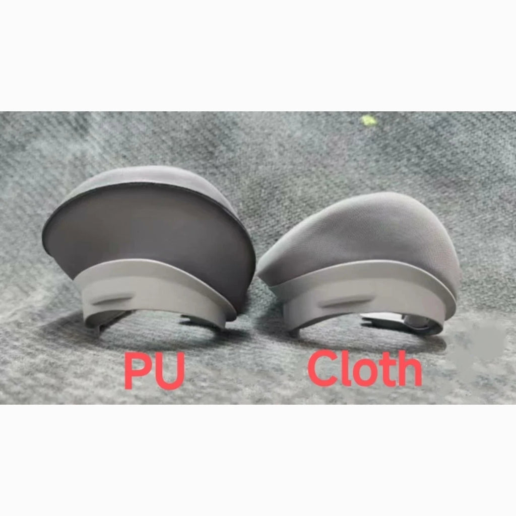 Two grey Pico 4 VR face cushions: one dark grey PU leather and one light grey cloth.
