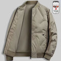 Men's khaki padded bomber jacket with ribbed cuffs, zip fastening, and quilted detailing for added warmth.