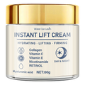 60g jar of instant lifting, hydrating, and firming cream with a gold lid, featuring retinol, collagen, and vitamins.