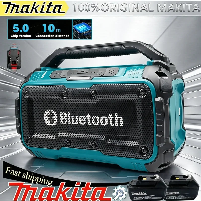 Rugged teal and black portable Bluetooth speaker with a top carry handle and speaker grille.