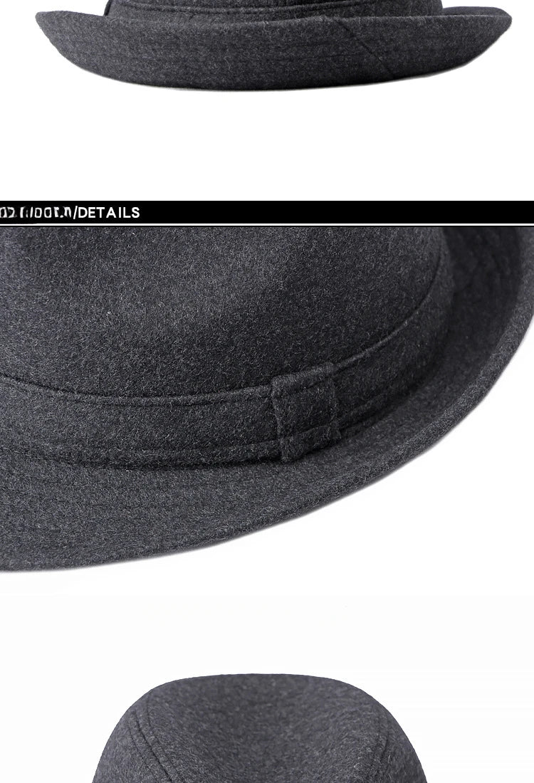 Charcoal grey retro felt fedora hat featuring a classic band detail.