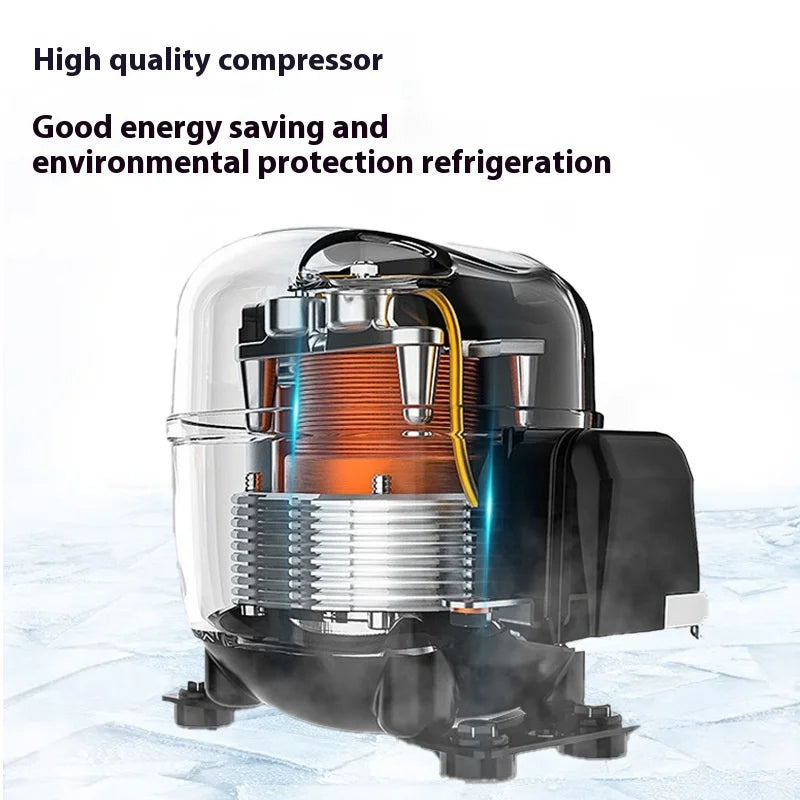 A cross-section view of a high-quality, energy-efficient refrigeration compressor for a commercial slushie machine.