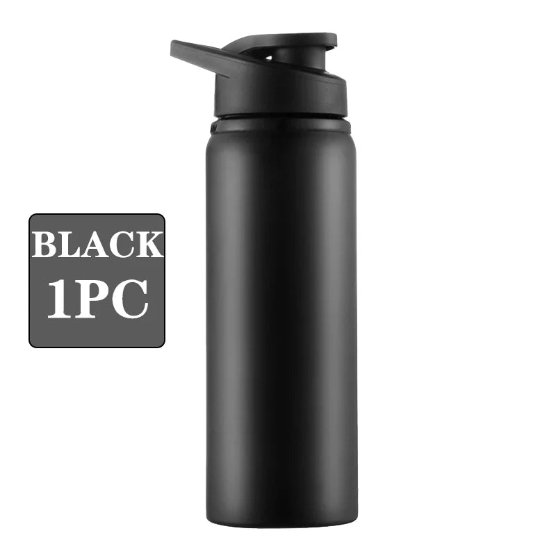 Matte black reusable water bottle with a flip-top lid, shown next to a "Black 1PC" label.