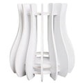 White circular side table with a modern, slatted vase-style design and two internal shelves.