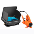 4.3-inch underwater fishing camera with a black display screen and an orange, fish-shaped camera unit.