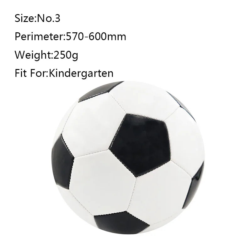 Classic black and white size 3 football for children, weighing 250g, ideal for kindergarten play.