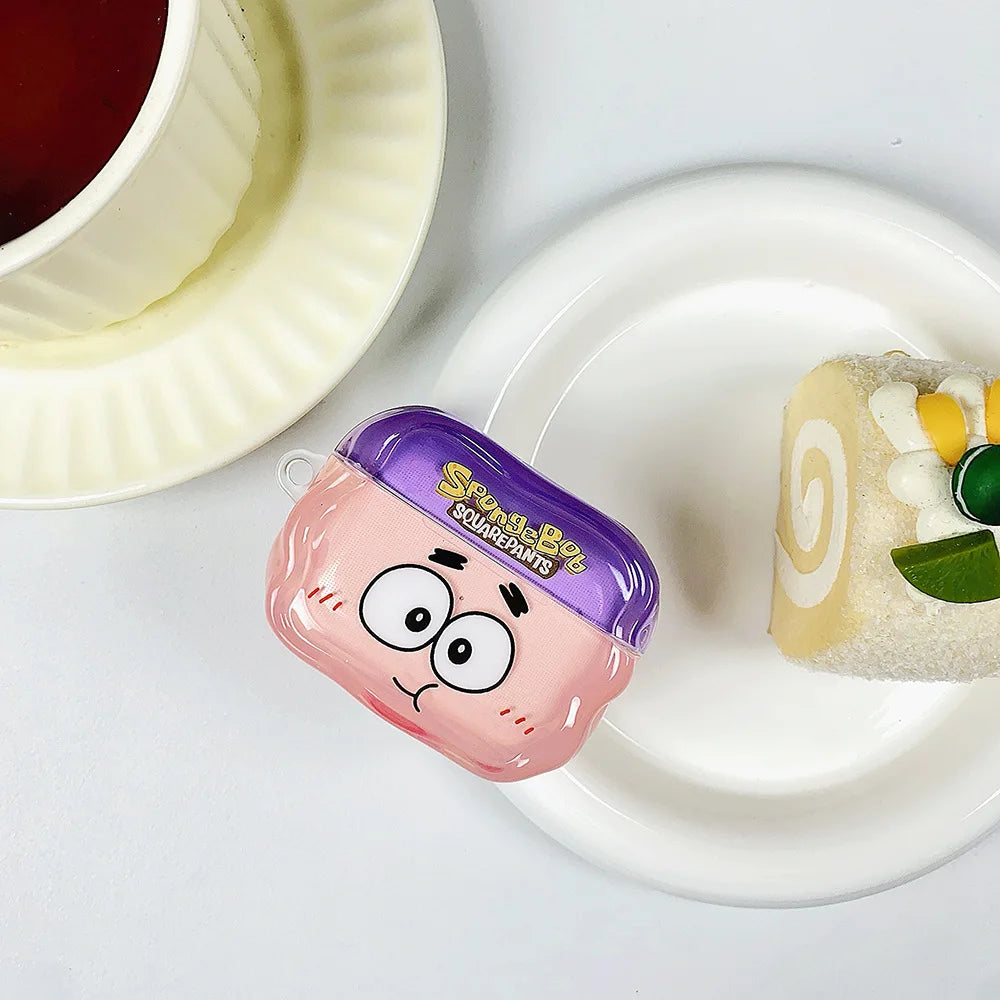 Pink and purple SpongeBob SquarePants silicone AirPods Pro case with Patrick Star design.