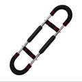 Black and silver arm exercise trainer with curved handles and foam grips for strength training.