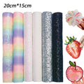 Six rolls of 20x15cm glitter and pastel craft fabric sheets for DIY projects, including strawberry and apple shapes.