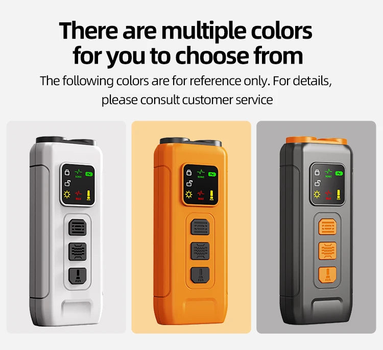 Three rechargeable dog training devices in white, orange, and black, featuring control buttons and LED display.