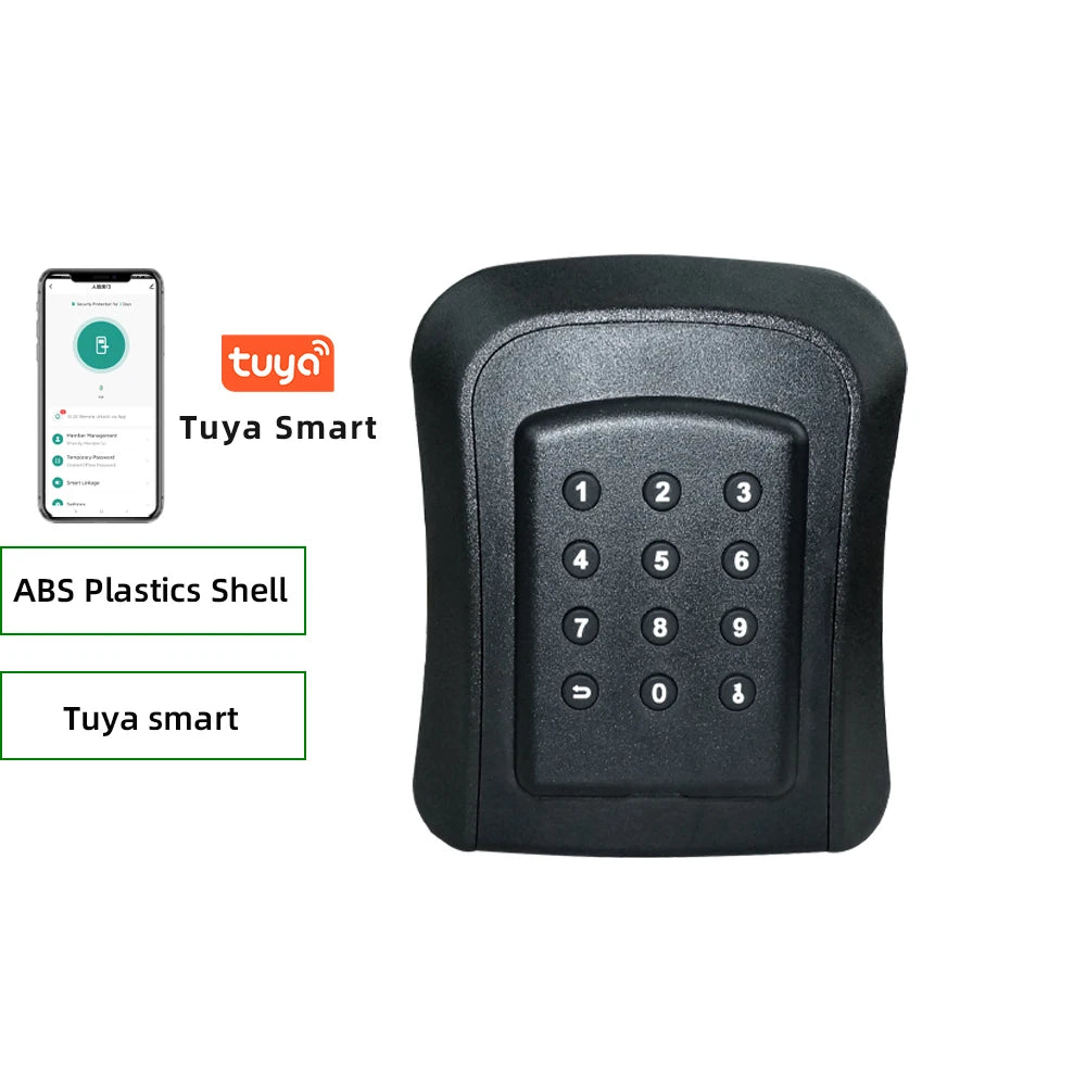 Black plastic Tuya smart electronic door lock with a numeric keypad.