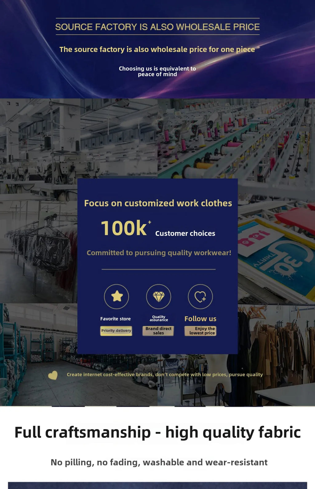 Industrial textile factory showing rows of sewing machines, fabric rolls, and garment production areas.