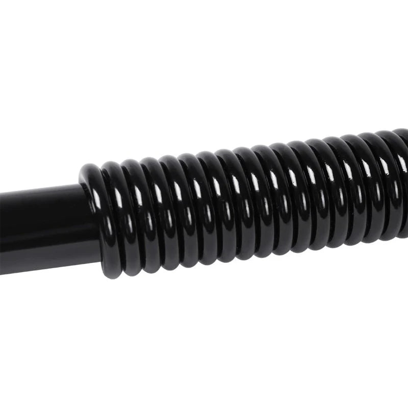 Black steel strength training spring bar with tight metal coils.