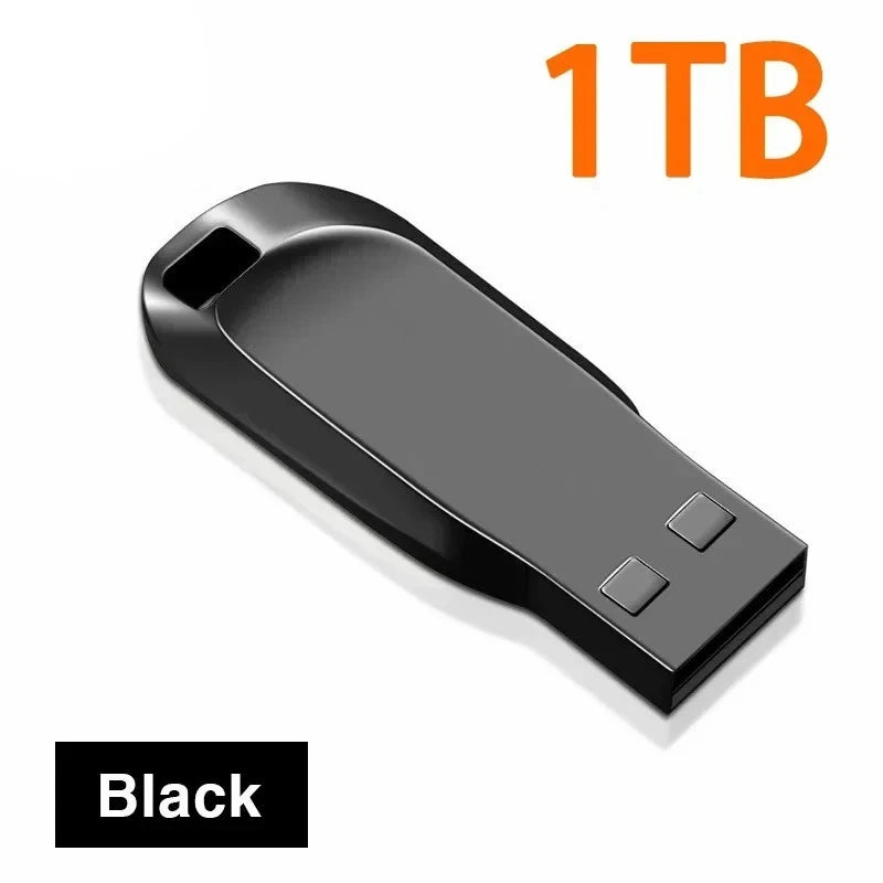 Sleek, black portable USB flash drive with a keyring hole, presented on a white background.