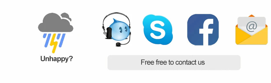 The provided image does not contain a resistance band; it shows customer support icons for contact methods.